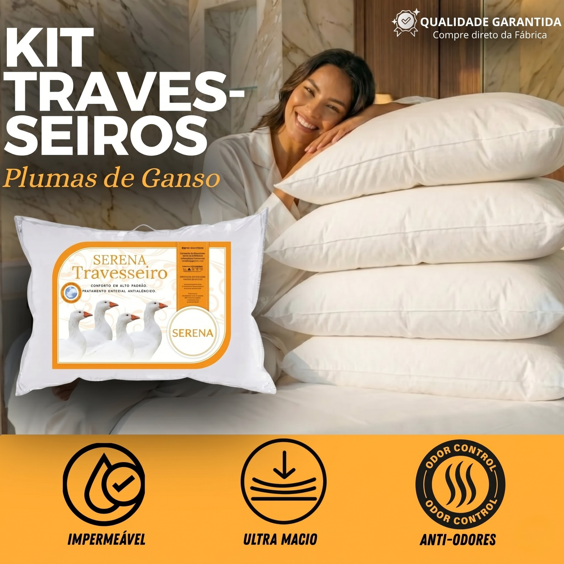 CloudPillow Serena™ Travesseiro Premium Pluma de Ganso - Conforto de Hotel 5 Estrelas