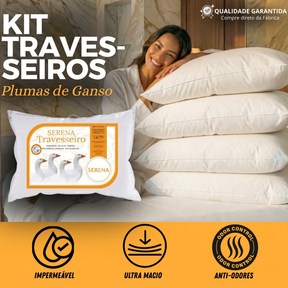 CloudPillow Serena™ Travesseiro Premium Pluma de Ganso - Conforto de Hotel 5 Estrelas
