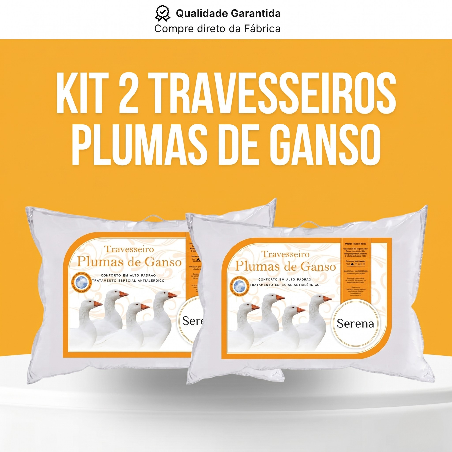 CloudPillow Serena™ Travesseiro Premium Pluma de Ganso - Conforto de Hotel 5 Estrelas