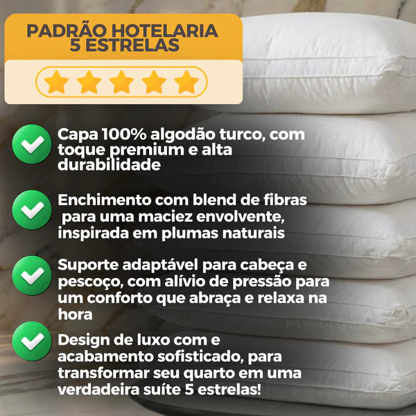 CloudPillow Serena™ Travesseiro Premium Pluma de Ganso - Conforto de Hotel 5 Estrelas
