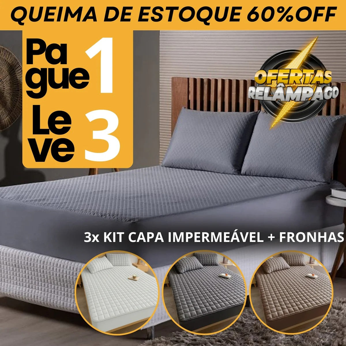 [COMPRE 1, LEVE 3] Hydra Soft™ Jogo de Cama Impermeável Premium – Capa + 2 Fronhas